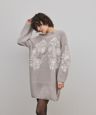 GRACE CONTINENTAL エンブロイダリーニットワンピース グレー