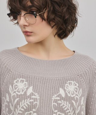 GRACE CONTINENTAL エンブロイダリーニットワンピース グレー