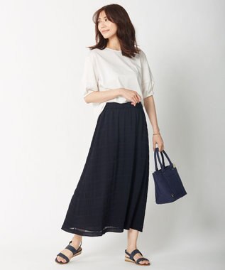 J.PRESS LADIES 【洗える】シャーリングシャドーボーダー スカート ネイビー系