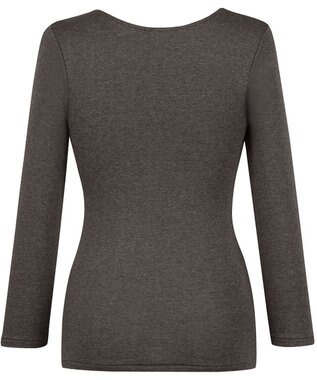 Wing あったかインナー 綿混素材 裏起毛(肌側) よく伸びる素材 ストレッチ性 保温性 【ラクのびサーモ】 ネックせまめ 8分袖 長袖 秋 冬 EL6912 ウイング／ワコール ブラウン