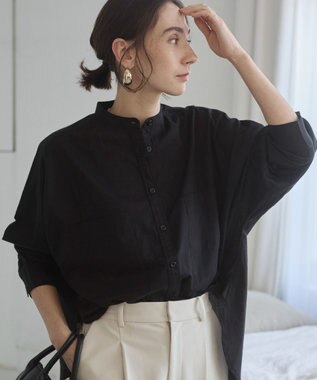 WEGO 着丈が選べる オーバーサイズ バンドカラー シャツ / ストライプ / 無地 ブラック