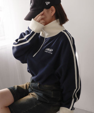 WEGO ハーフジップフリースショートプルオーバー ネイビー