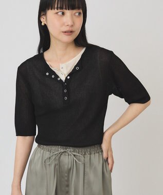 AMERICAN HOLIC 【2点セット】シアーリブヘンリーネックニット＋タンクトップ Black
