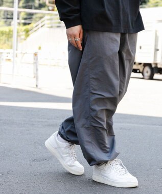 WEGO 【ウエストゴム/手洗い可】ナイロン　トラックパンツ ダークグレー