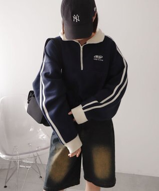 WEGO ハーフジップフリースショートプルオーバー ネイビー