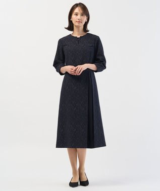 J.PRESS LADIES S ボタニカルジャガード ワンピース ネイビー系