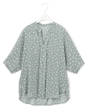 ICB 【WEB限定カラーあり・洗える】Back Satin Amunzen キーネックブラウス ライトグリーン系柄