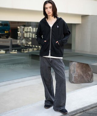 WEGO 【WEB限定/ユニセックス着用ITEM/25年秋冬新作/SMLサイズ展開】別注U.S.POLO ASSN.　ZIPパーカー ブラック