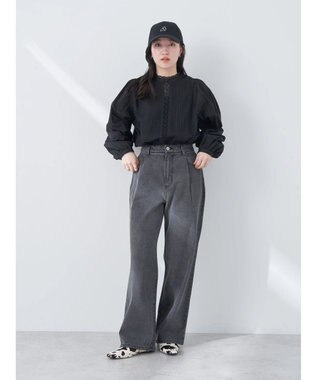 earth music&ecology ピンタックレースブラウス Black