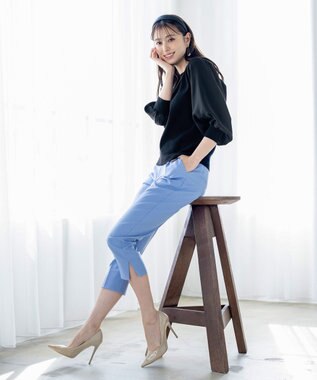 Tiaclasse L 【新色追加・洗える】異素材パフ袖トップス ブラック