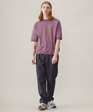 UNFILO MENS FINE MOVE クルーネック ニット [24年春夏商品] モーブボーダー