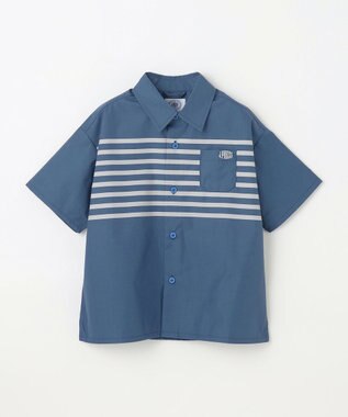 J.PRESS KIDS 【110-130cm】TCブロード パネルボーダープリント シャツ ダルブルー系