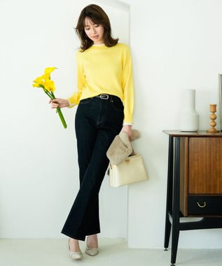 ANY SIS S 【WEB・一部店舗限定】ダブルカラー ニット ライトイエロー