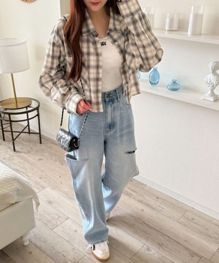 WEGO 【SMサイズ展開】サイドカットデニムストレートパンツ デニム淡色