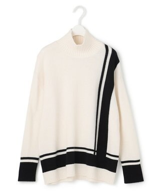 ICB 【洗える】 ソフトカシミヤミックス ライン柄ニット オフホワイト系2