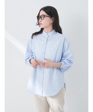 earth music&ecology Ｔ／Ｃ　スタンドフリルブラウス Stripe