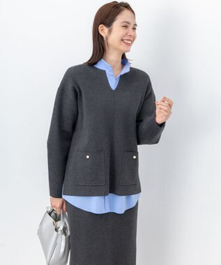 組曲 S 【加藤ローサさん着用】スムースストレッチニットアップ グレー系