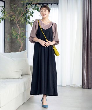 Tiaclasse L 【新色追加・洗える】異素材パフ袖トップス モカ