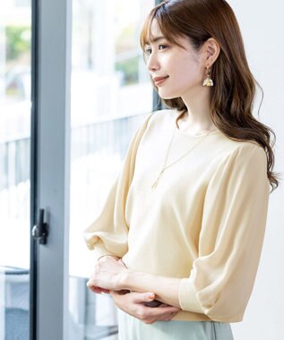 Tiaclasse L 【新色追加・洗える】異素材パフ袖トップス エクリュ