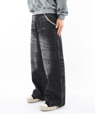 WEGO 【ユニセックス着用ITEM】スーパーバギーダーティデニムパンツ デニムブラックソノタ