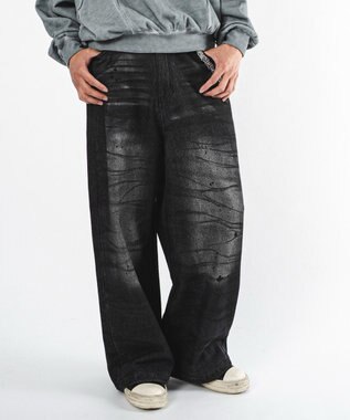 WEGO 【ユニセックス着用ITEM】スーパーバギーダーティデニムパンツ デニムブラックソノタ