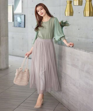 Tiaclasse L 【新色追加・洗える】異素材パフ袖トップス ミント