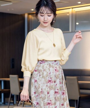 Tiaclasse L 【新色追加・洗える】異素材パフ袖トップス エクリュ