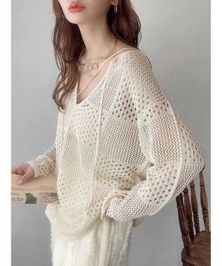 Green Parks ２ＷＡＹ透かし編みニットプルオーバー Ivory