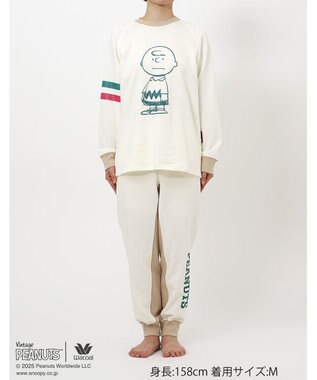 WACOAL ワコール_リラックス＆スリープ パジャマ 長袖 長ズボン 綿100%(本体) ガーゼ裏毛素材 PEANUTS レディース FDX555 /ワコール アイボリー