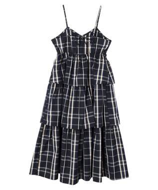 Green Parks ・ＳＵＧＡＲ　ＳＰＯＯＮ　チェックラッフルキャミワンピース Navy