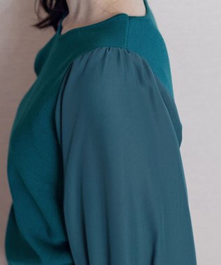 Tiaclasse 【新色追加・洗える】異素材パフ袖トップス ターコイズ