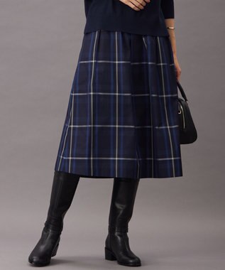 J.PRESS LADIES 【洗える】2/2綾 メモリーチェック タック スカート ネイビー系3