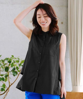 Tiaclasse 【洗える】ノースリーブ後ろタックティアードブラウス ブラック