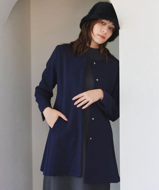 Tiaclasse L 【洗える】ダンボールフレアコート ネイビー