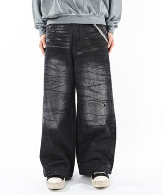 WEGO 【ユニセックス着用ITEM】スーパーバギーダーティデニムパンツ デニムブラックソノタ