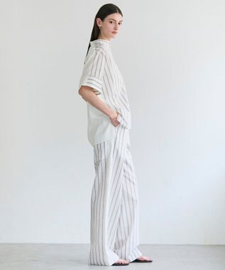 BEIGE， QUARTZ / 側章コンビ ストライプパンツ Ecru St.