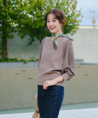 Tiaclasse L 【新色追加・洗える】異素材パフ袖トップス モカ