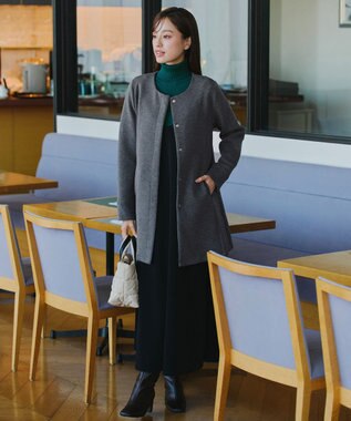 Tiaclasse L 【洗える】ダンボールフレアコート チャコールグレー