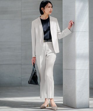 23区 S 【セットアップ対応/洗える】ドライツイル テーパードパンツ ベージュ系