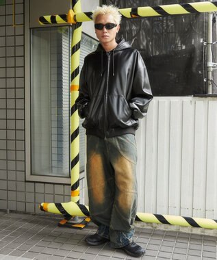 WEGO エコレザーフードブルゾン ブラック