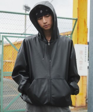 WEGO エコレザーフードブルゾン ブラック