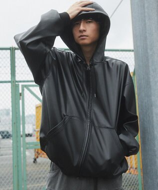WEGO エコレザーフードブルゾン ブラック