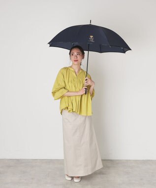 MOONBAT 【WEB限定】POLO RALPH LAUREN（ポロ ラルフローレン）ポロベア×チェックパイピング 無地 FLAG BEAR 長傘 8本骨 ネイビーブルー