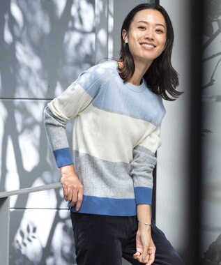 洗える】WOOL BLEND AIR カラーブロック ニット / J.PRESS LADIES L