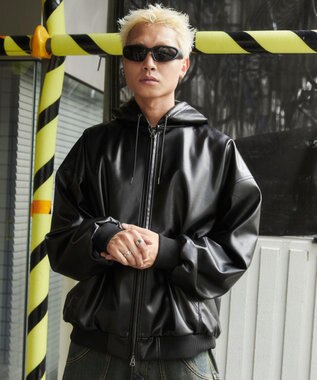 WEGO エコレザーフードブルゾン ブラック