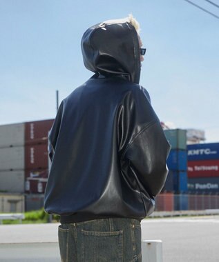 WEGO エコレザーフードブルゾン ブラック