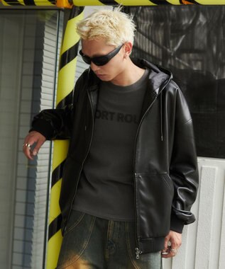 WEGO エコレザーフードブルゾン ブラック