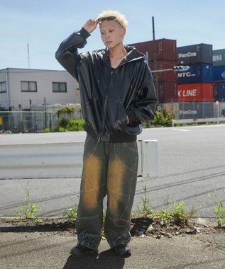 WEGO エコレザーフードブルゾン ブラック