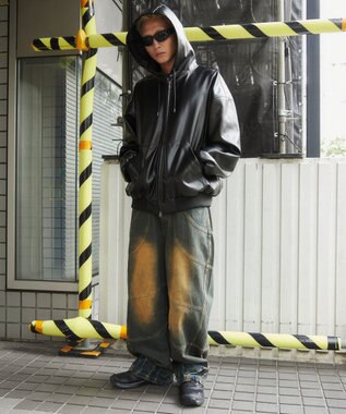 WEGO エコレザーフードブルゾン ブラック