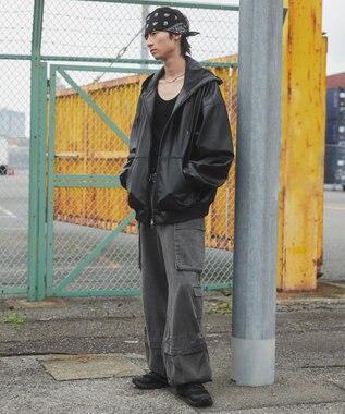 WEGO エコレザーフードブルゾン ブラック